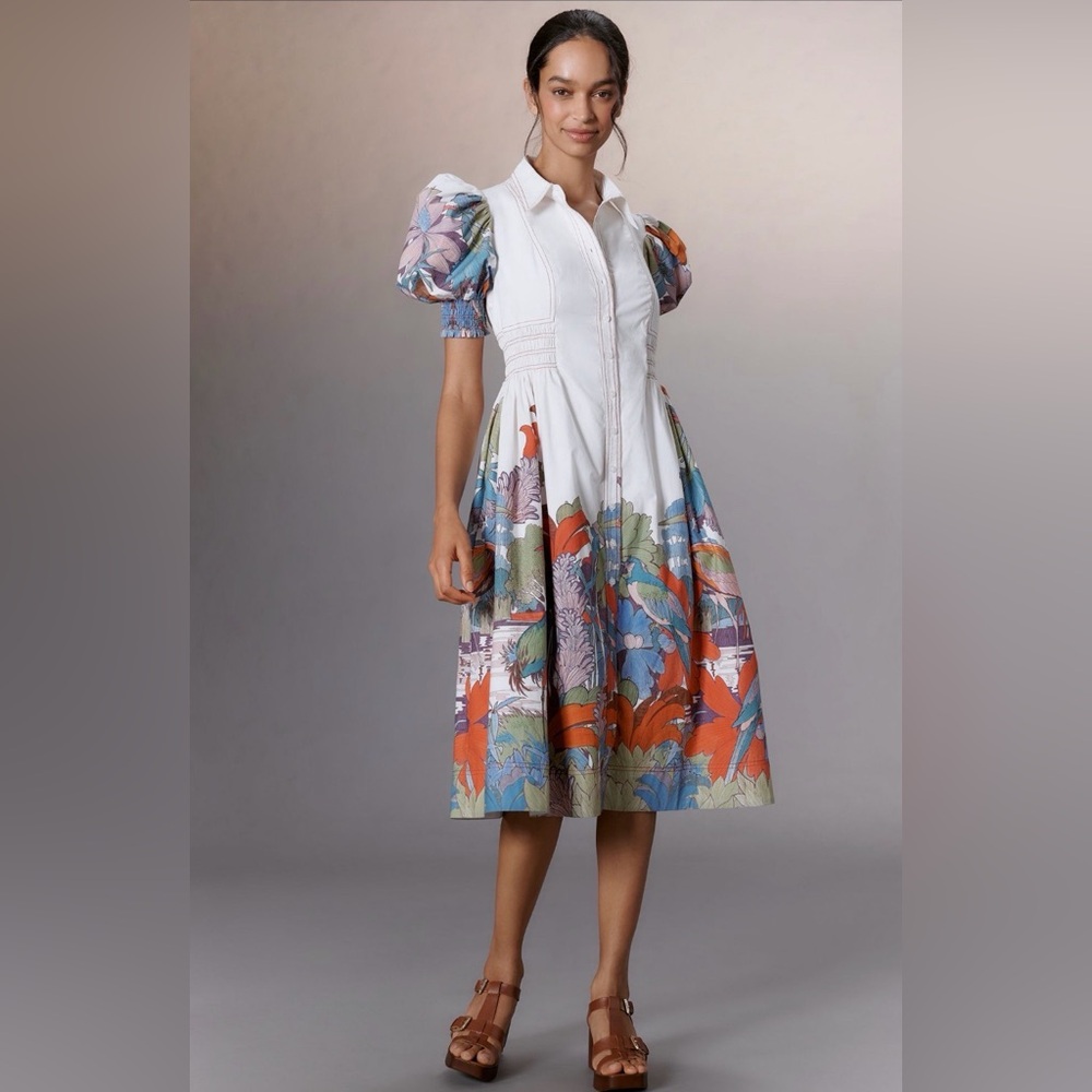 Maeve Floral Puff Sleeve Smocked Shirt Dress